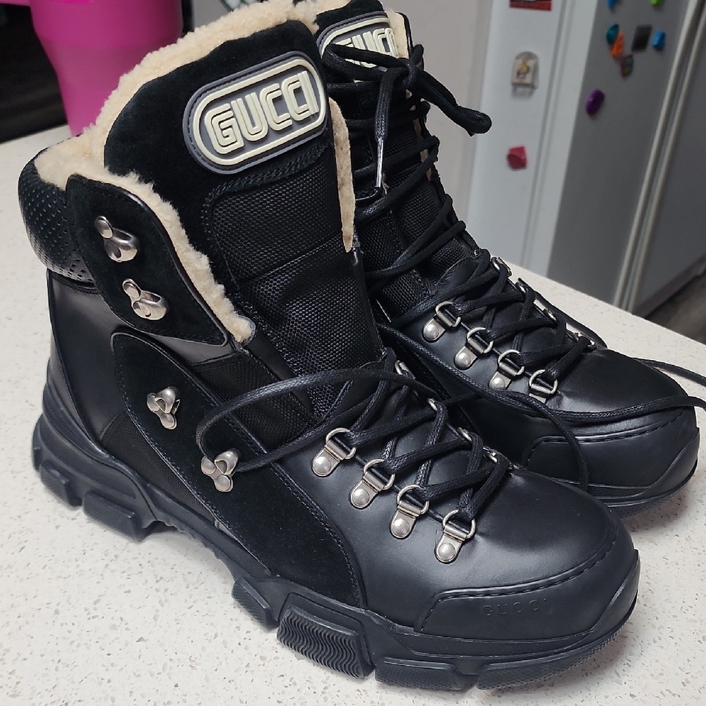 NeW With Tags Gucci Guccissima Black and Cream Men's Lace-Up Boots